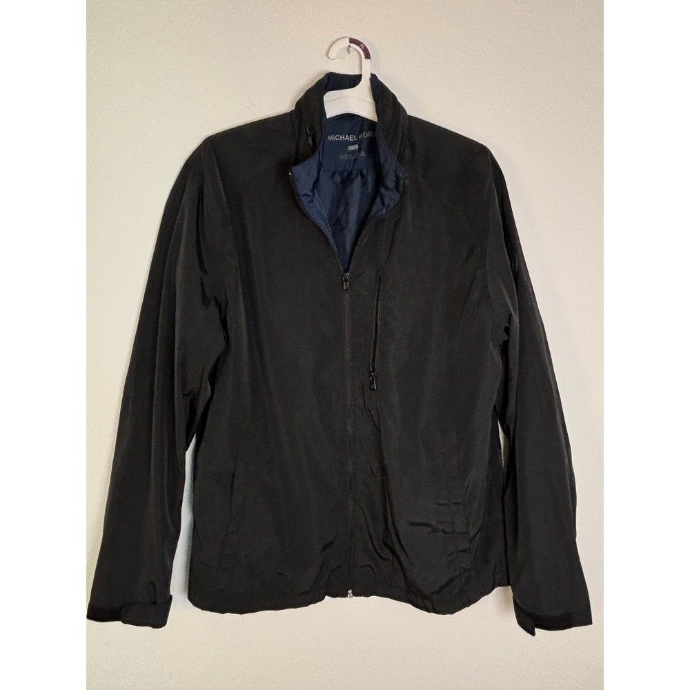 Michael Kors Mens Black Windbreaker Jacket Packable Hood Full Zip Size Large